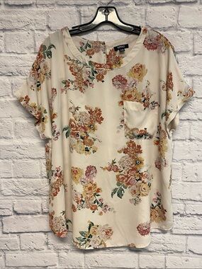 Buffalo David Bitton Cream Floral Short Sleeve Top Size XL